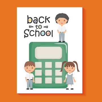 Cute little students with calculator math Illustrazione stock