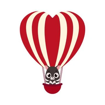 Cute little Tasmanian devil fly on heart hot air balloon. Cartoon animal ch.. Stock Illustration
