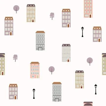 Cute Little Town seamless  pattern for babies, kids Illustrazione stock
