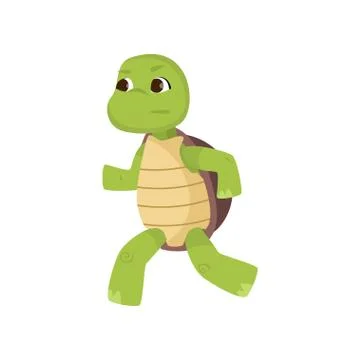 Cute little turtle running on two hind legs isolated on white background Stock Illustration