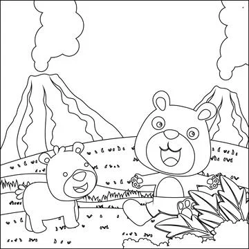 Cute little two bear play around swamp.  Creative vector Childish design Stock Illustration