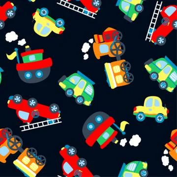 Cute little vehicles in a seamless pattern Stock Illustration