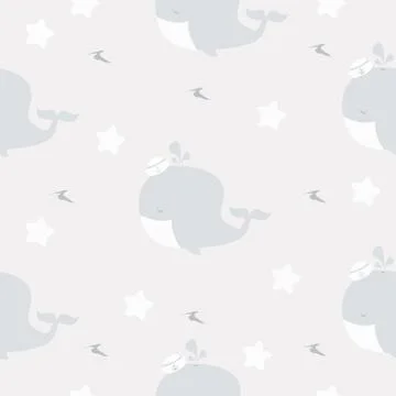 Cute little whale with hat vector pattern Stock Illustration