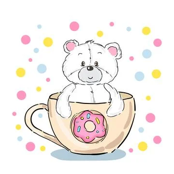 Cute little white bear sitting inside cup Stock Illustration