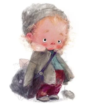 Cute little winter boy postman Stock Illustration