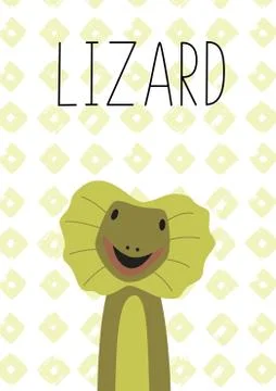 Cute lizard cartoon. Vector illustration. Poster, card for kids Stock Illustration