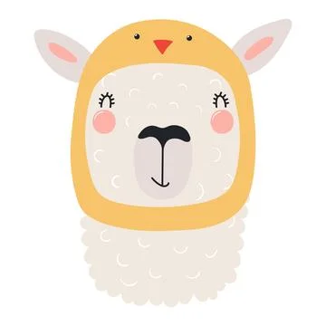 Cute llama face in chick hat Easter character illustration Stock Illustration