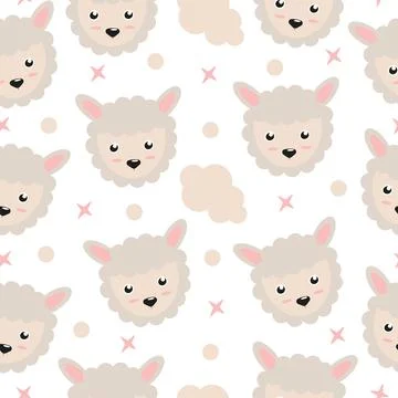 Cute llama or alpaca on a white background with stars and clouds Stock Illustration