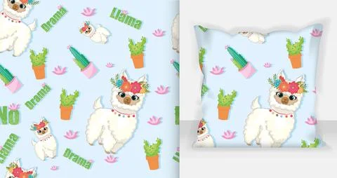 Cute llama Seamless pattern Vector Illustration. Stockillustratie