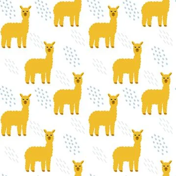 Cute llama seamless pattern on white background vector illustration. イラスト素材