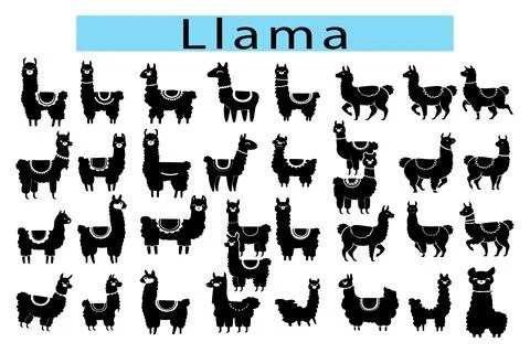 Cute Llama vector cartoon illustration, Llama silhouette vector collection Illustration