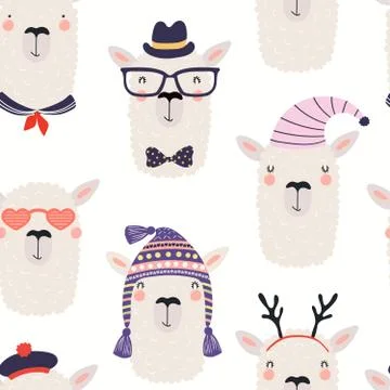 Cute llamas seamless pattern Illustrazione stock