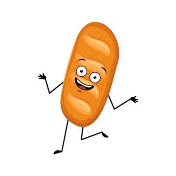 Cute loaf of bread character with crazy joyful emotions Illustrazione stock