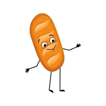 Cute loaf of bread character with joyful emotions Stock Illustration