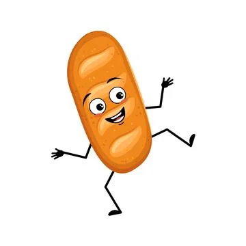 Cute loaf of bread character with joyful emotions Stock Illustration