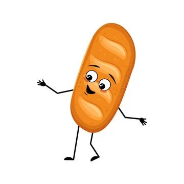 Cute loaf of bread character with joyful emotions Stock Illustration