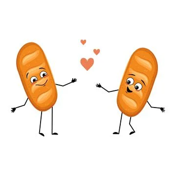 Cute loaf of bread character with love emotions Stock Illustration