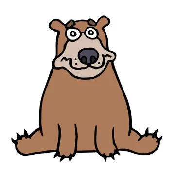 Cute lonely brown bear sitting and looking. Vector illustration. Stock Illustration