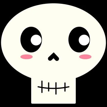 Cute Looking Side Skull Vector, Kawaii Skeleton Cartoon Illustration for Ha.. Ilustração Stock