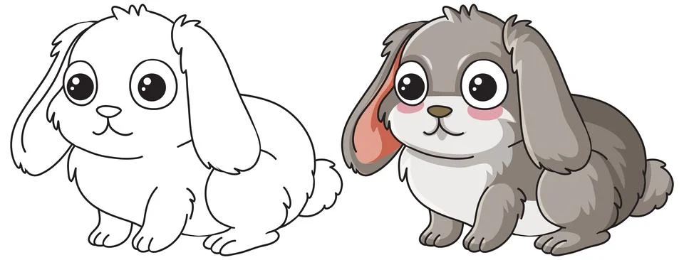 Cute Lop Eared Rabbit Vector Illustration for Coloring Book and Design Stock Illustration