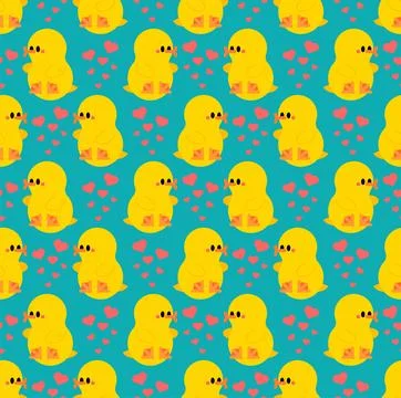 Cute love ducklings pattern seamless. darling couple of little birds backgr.. Stock Illustration