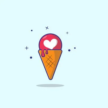 Cute Love React Melting Cone Ice Cream Vector Illustration. イラスト素材