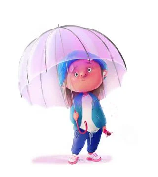 Cute lovely child with hat and umbrella Stock Illustration