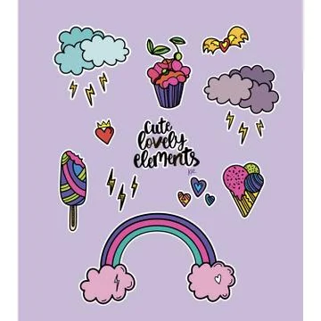 Cute lovely design elements set. Stock Illustration