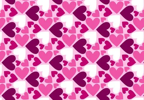 Cute lovely seamless pattern with pink hearts of various shapes. Stock Illustration