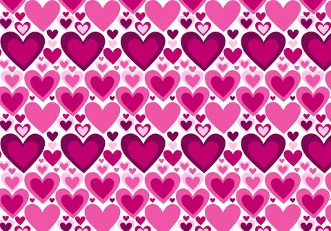 Cute lovely seamless pattern with pink hearts of various shapes. Stock Illustration