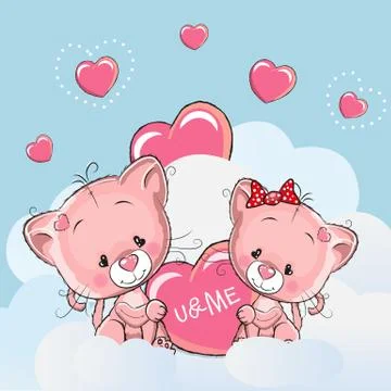 Cute Lovers Kittens Stock Illustration