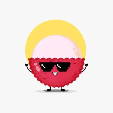 Cute lychee character wearing pixel glasses Stock Illustration