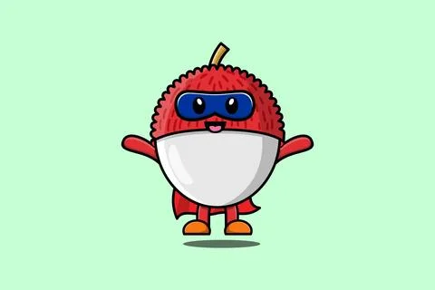 Cute Lychee superhero character fly illustration Stock Illustration