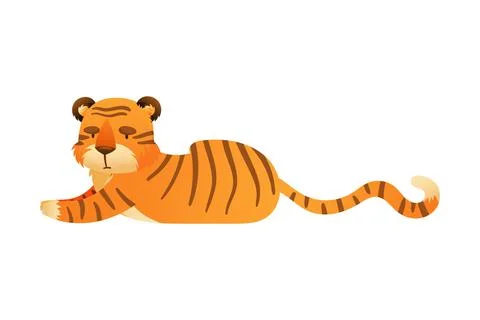 Cute lying tiger wild predator animal cartoon vector illustration Stock Illustration