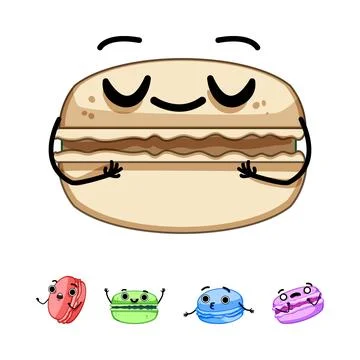 Cute macaron characters expressing various emotions Stock Illustration