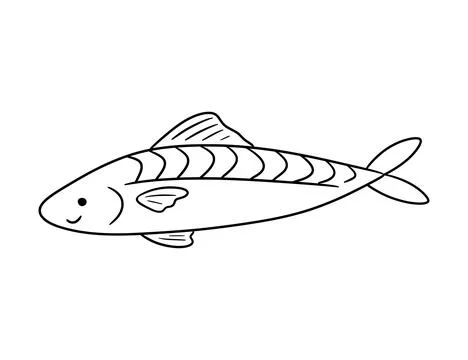 Cute mackerel fish drawing, vector doodle sea animal, outline simple illust.. Stock Illustration