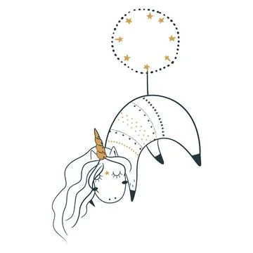 Cute magic celestial unicorn in doodle style. Vector illustration. Ilustración de archivo
