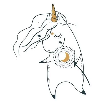 Cute magic celestial unicorn in doodle style. Vector illustration. Stock Illustration