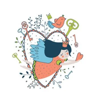 Cute magic collection with princess,  rainbow, dragon, bird, flo Stock Illustration