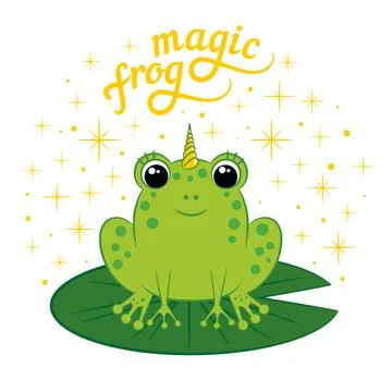 Cute magic frog with a horn. Stock Illustration
