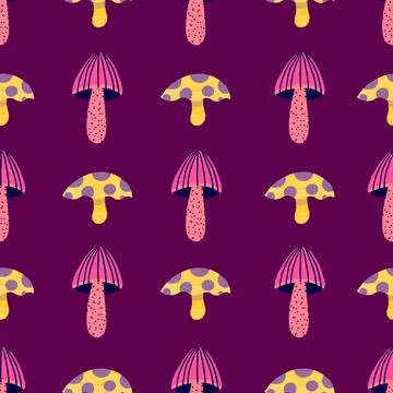 Cute magic mushrooms vector repeat pattern design Stock Illustration