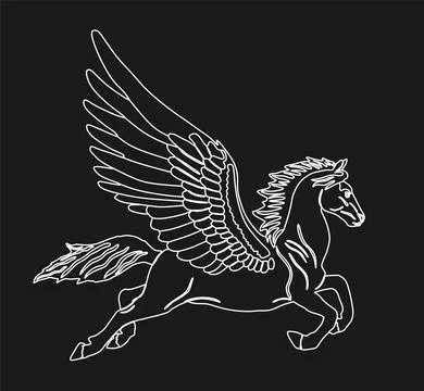 Cute magic Pegasus vector silhouette illustration isolated on black Stock-Illustration