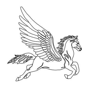 Cute magic Pegasus vector silhouette illustration isolated on white Illustrazione stock