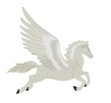 Cute magic Pegasus vector silhouette illustration isolated on white Illustrazione stock