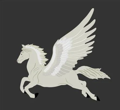 Cute magic Pegasus vector silhouette illustration isolated on black Illustrazione stock