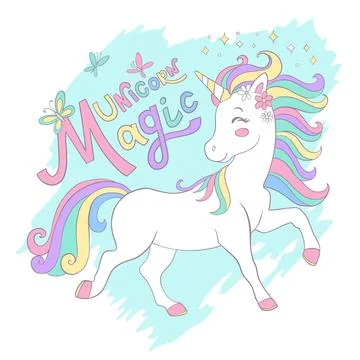 Cute magic unicorn square postcard vector illustration Stock Illustration