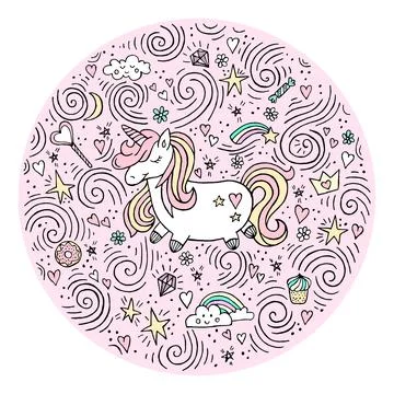 Cute magical unicorn. Vector design isolated on white background. Romantic hand Stock Illustration