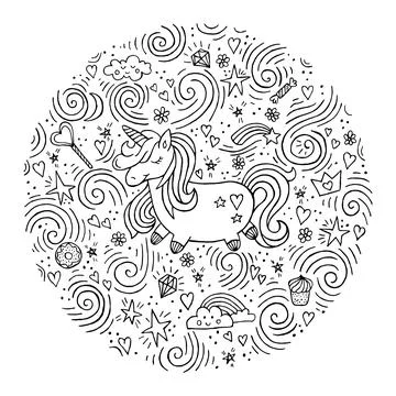 Cute magical unicorn. Vector design isolated on white background. Romantic hand Stock Illustration