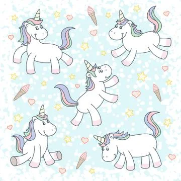 Cute magical unicorns Stock Illustration