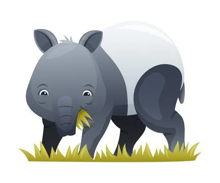 Cute Malayan Tapir Chewing Grass as Asian Animal with White Patch and Short Nose Stock Illustration